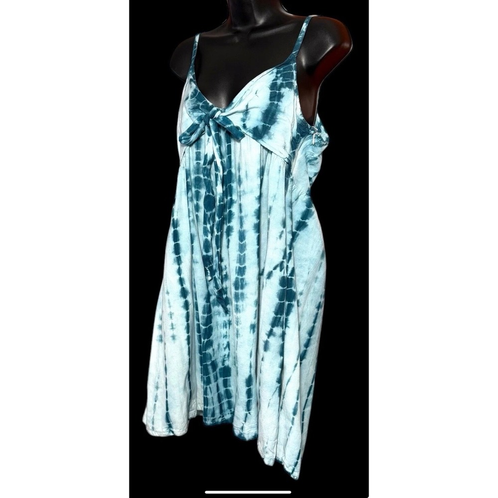 Attic Salt Blue Tie Dye Sleeveless Mini Dress, Casual Summer Sundress Size M - Picture 2 of 10